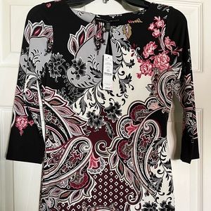 NWT WHBM Tunic/Dress Size XXS-black,off white,grey,pink,tan design,very pretty!